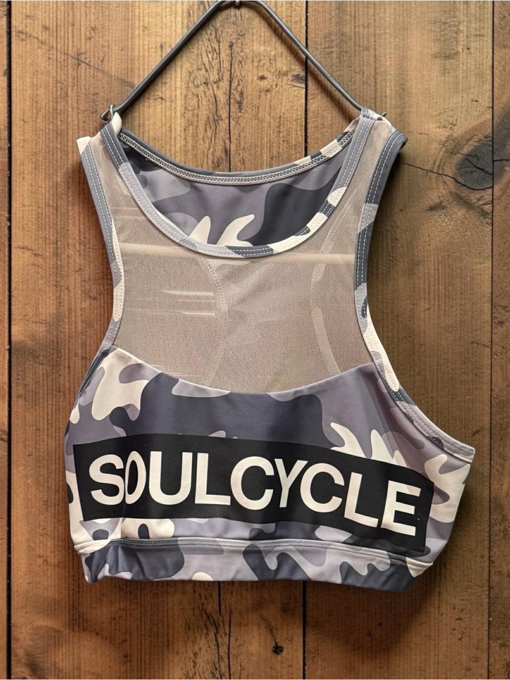 soulcycle Gray Camo Mesh-Back Cropped Sports Bra SMALL